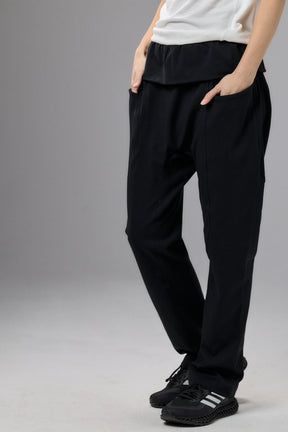 BLACK DROP CROTCH PANTS WITH POCKETS