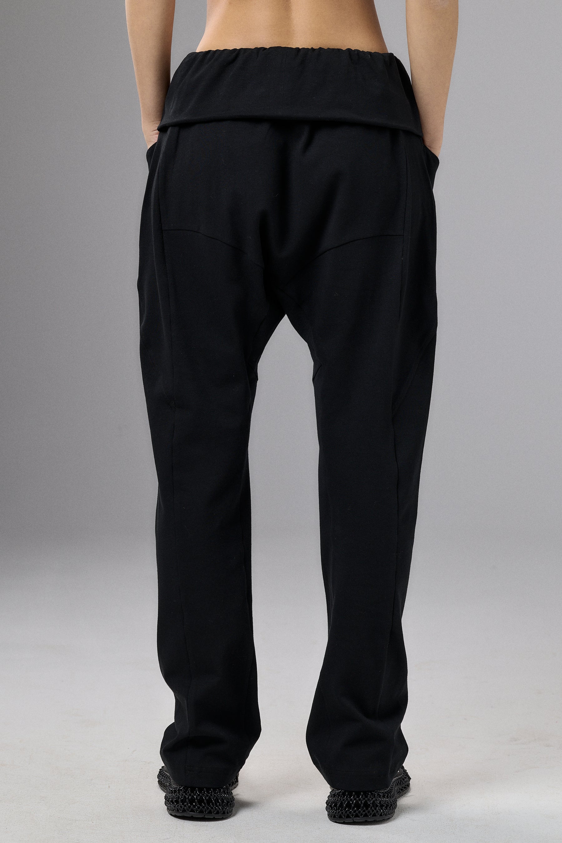 BLACK DROP CROTCH PANTS WITH POCKETS