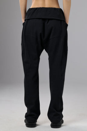 BLACK DROP CROTCH PANTS WITH POCKETS
