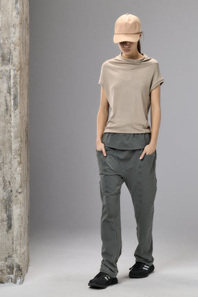 OLIVE GREEN DROP CROTCH PANTS WITH POCKETS