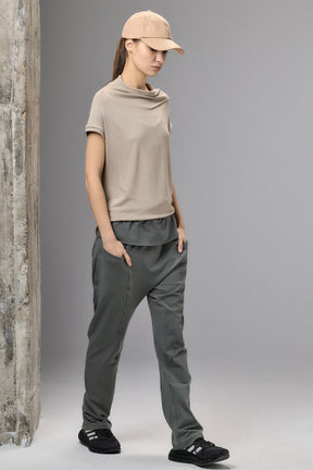OLIVE GREEN DROP CROTCH PANTS WITH POCKETS