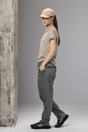 OLIVE GREEN DROP CROTCH PANTS WITH POCKETS