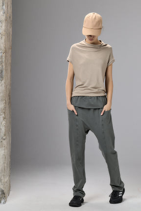 OLIVE GREEN DROP CROTCH PANTS WITH POCKETS