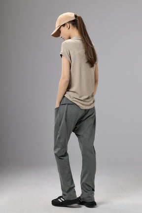 OLIVE GREEN DROP CROTCH PANTS WITH POCKETS