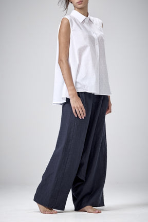 INK BLUE LOW CROTCH LINEN PANTS