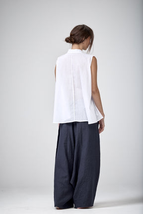 INK BLUE LOW CROTCH LINEN PANTS