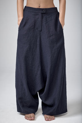 INK BLUE LOW CROTCH LINEN PANTS