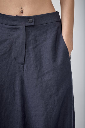 INK BLUE LOW CROTCH LINEN PANTS
