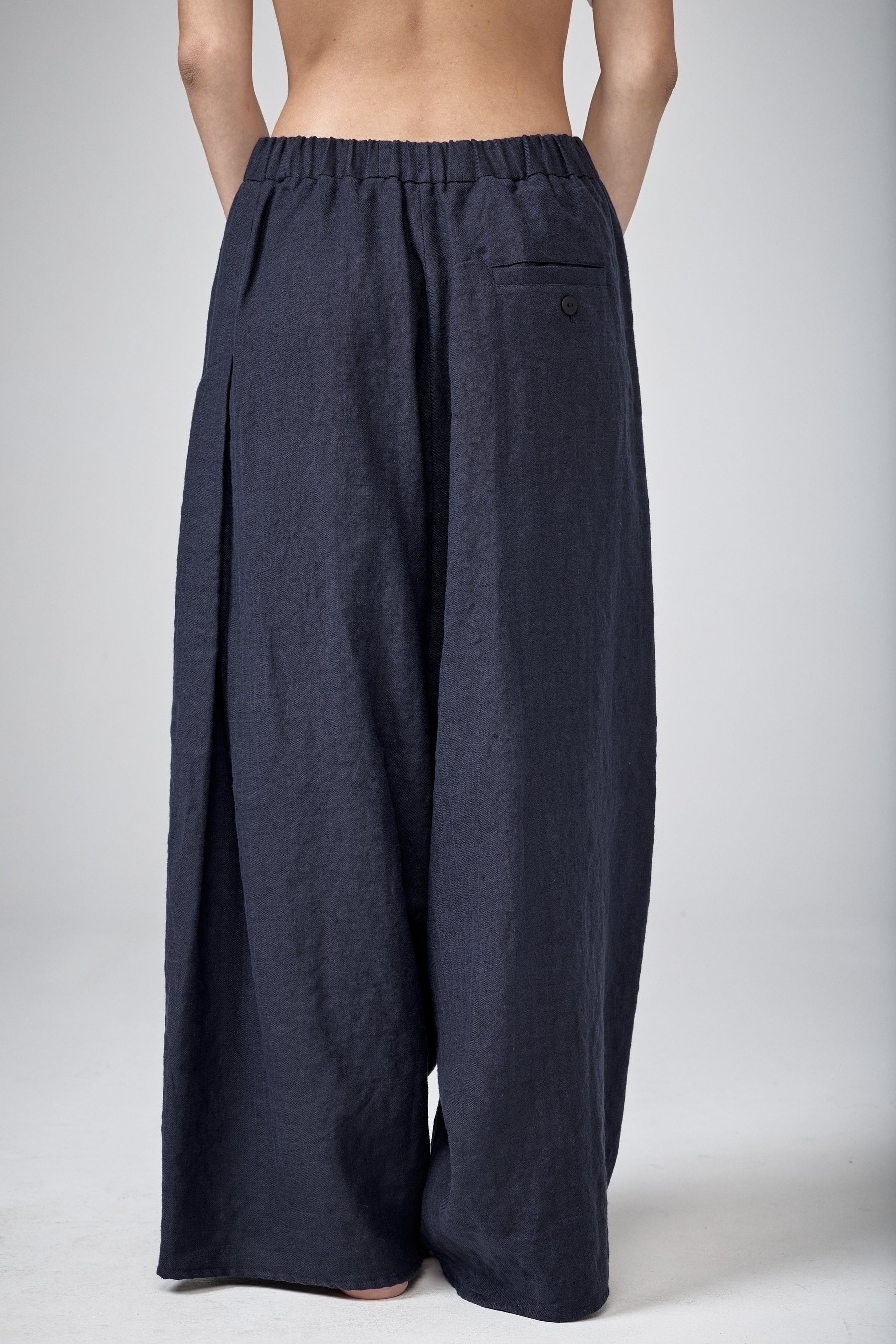 INK BLUE LOW CROTCH LINEN PANTS