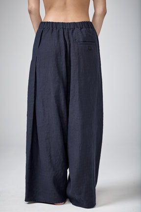 INK BLUE LOW CROTCH LINEN PANTS