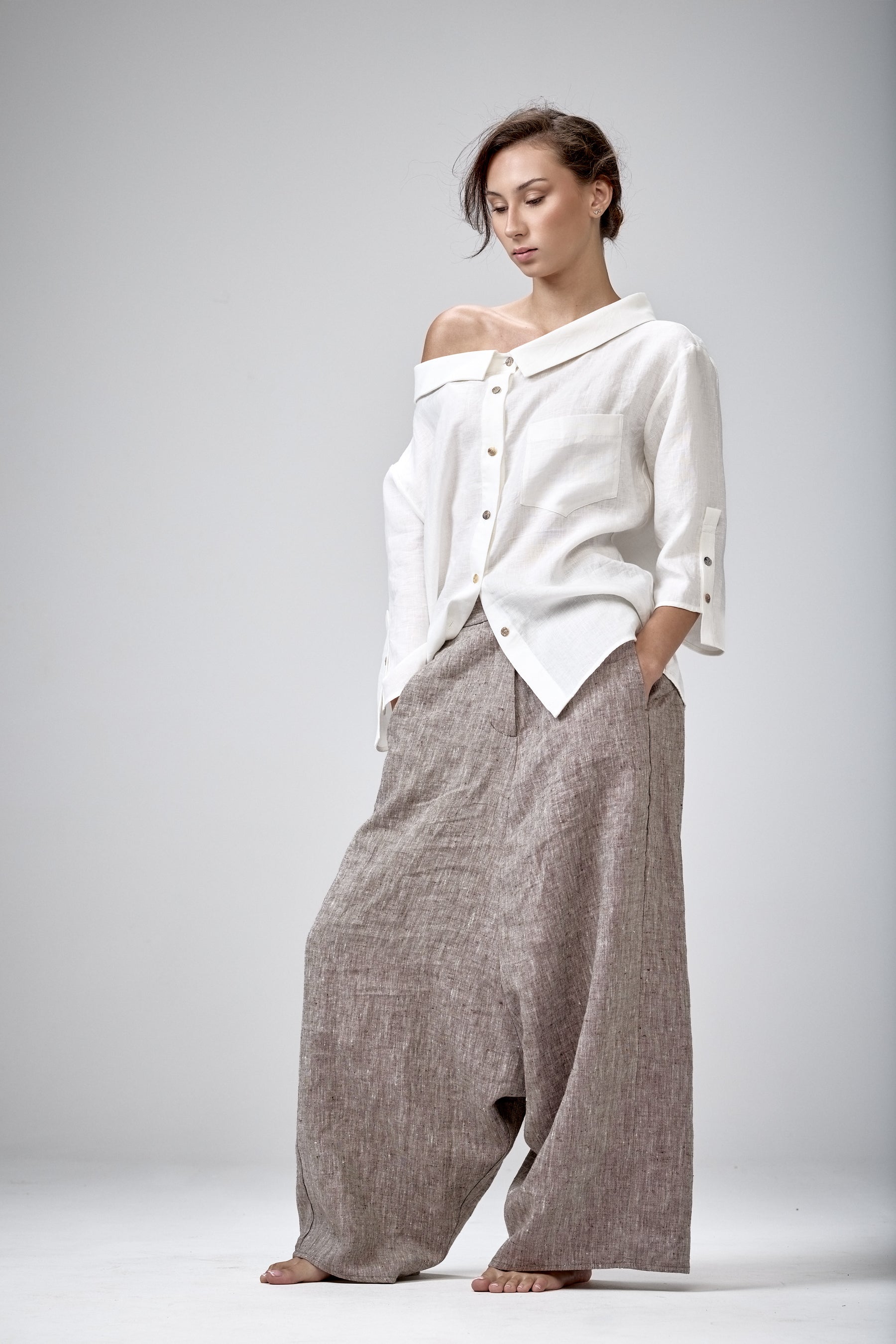 OFF SHOULDER LINEN SHIRT