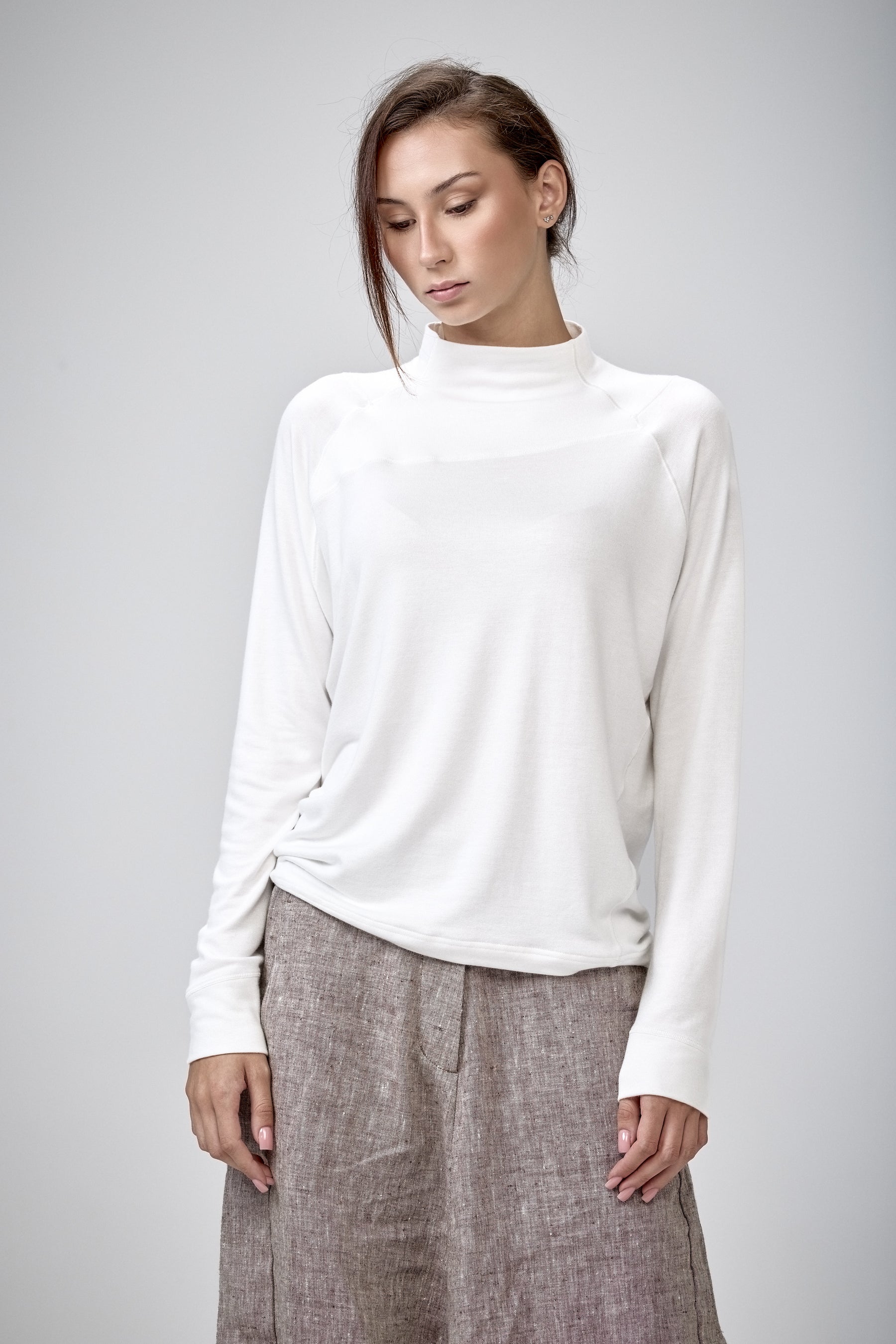 SLATE BLUE MOCK NECK LOOSE TOP