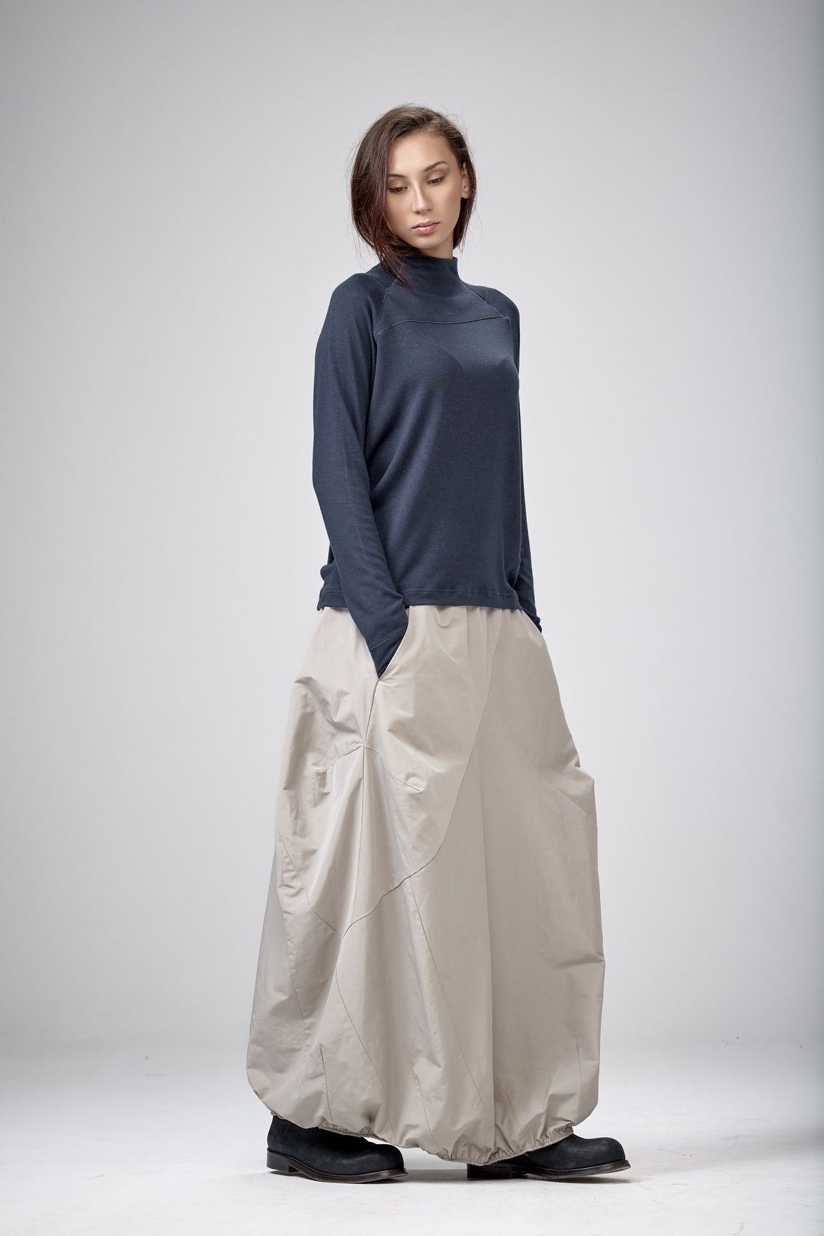 SLATE BLUE MOCK NECK LOOSE TOP