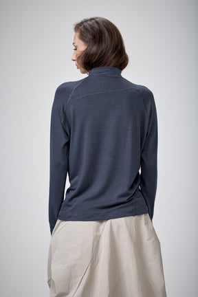SLATE BLUE MOCK NECK LOOSE TOP