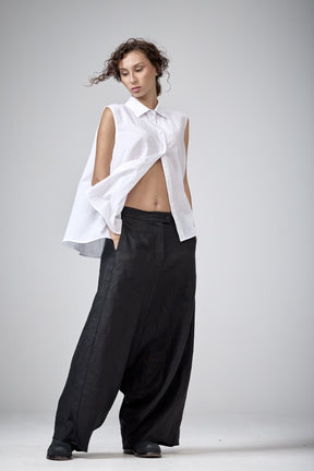 INK BLUE LOW CROTCH LINEN PANTS