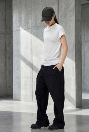 BLACK ASYMMETRICAL WRAP PANTS