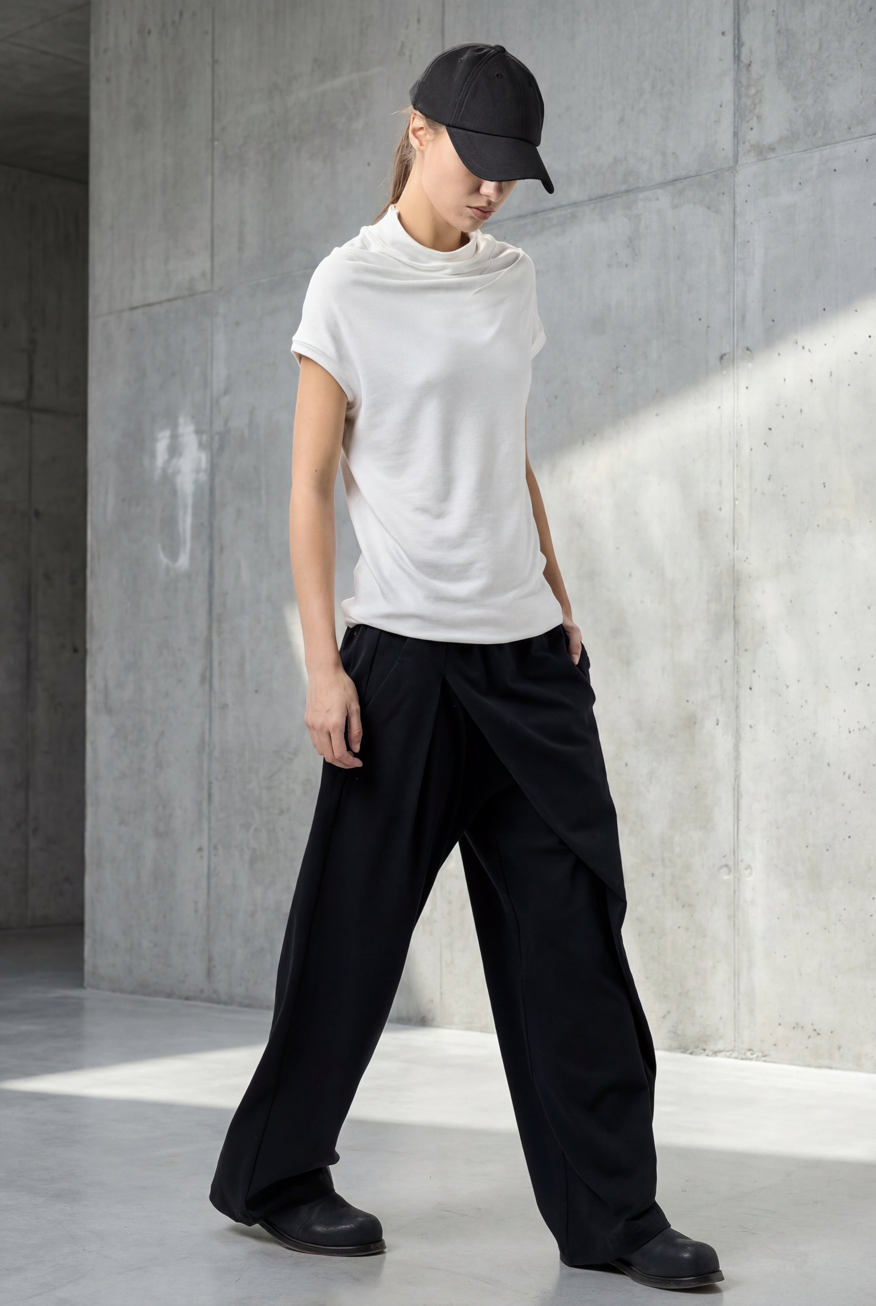 BLACK ASYMMETRICAL WRAP PANTS