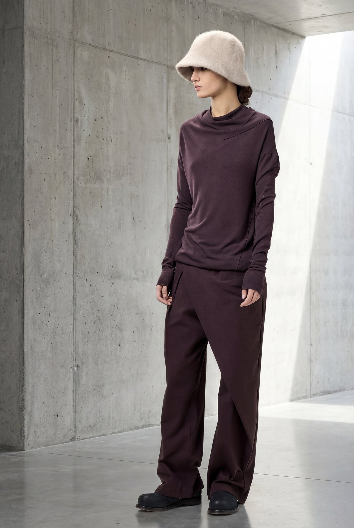 MUTED BORDO ASYMMETRICAL WRAP PANTS