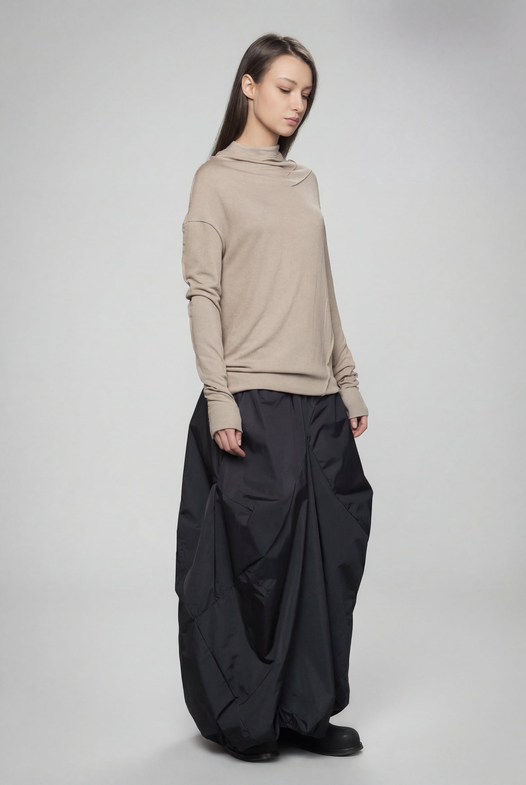 DARK BLUE & BEIGE DOUBLE SIDED DISTORTED BUBBLE SKIRT