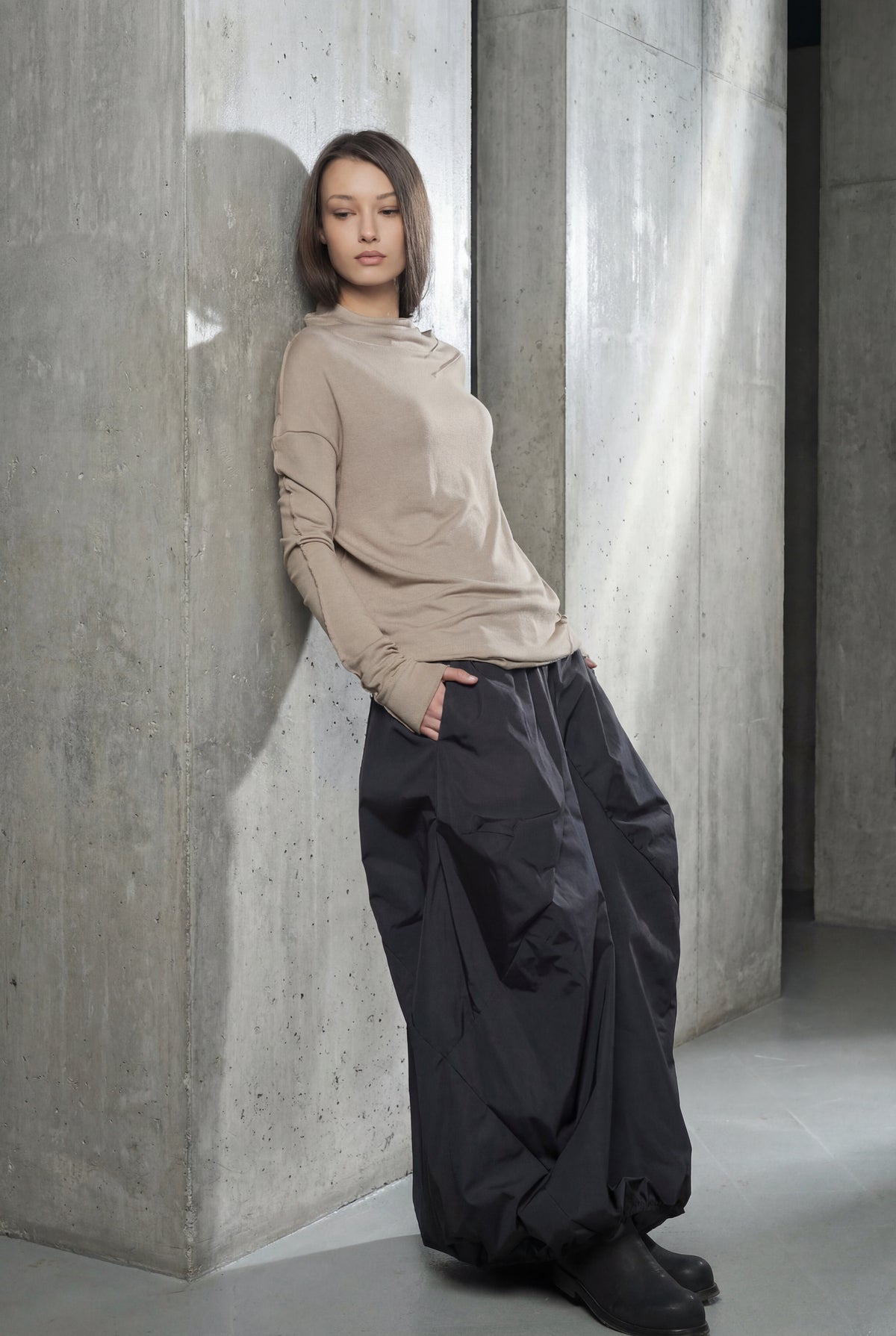 DARK BLUE & BEIGE DOUBLE SIDED DISTORTED BUBBLE SKIRT