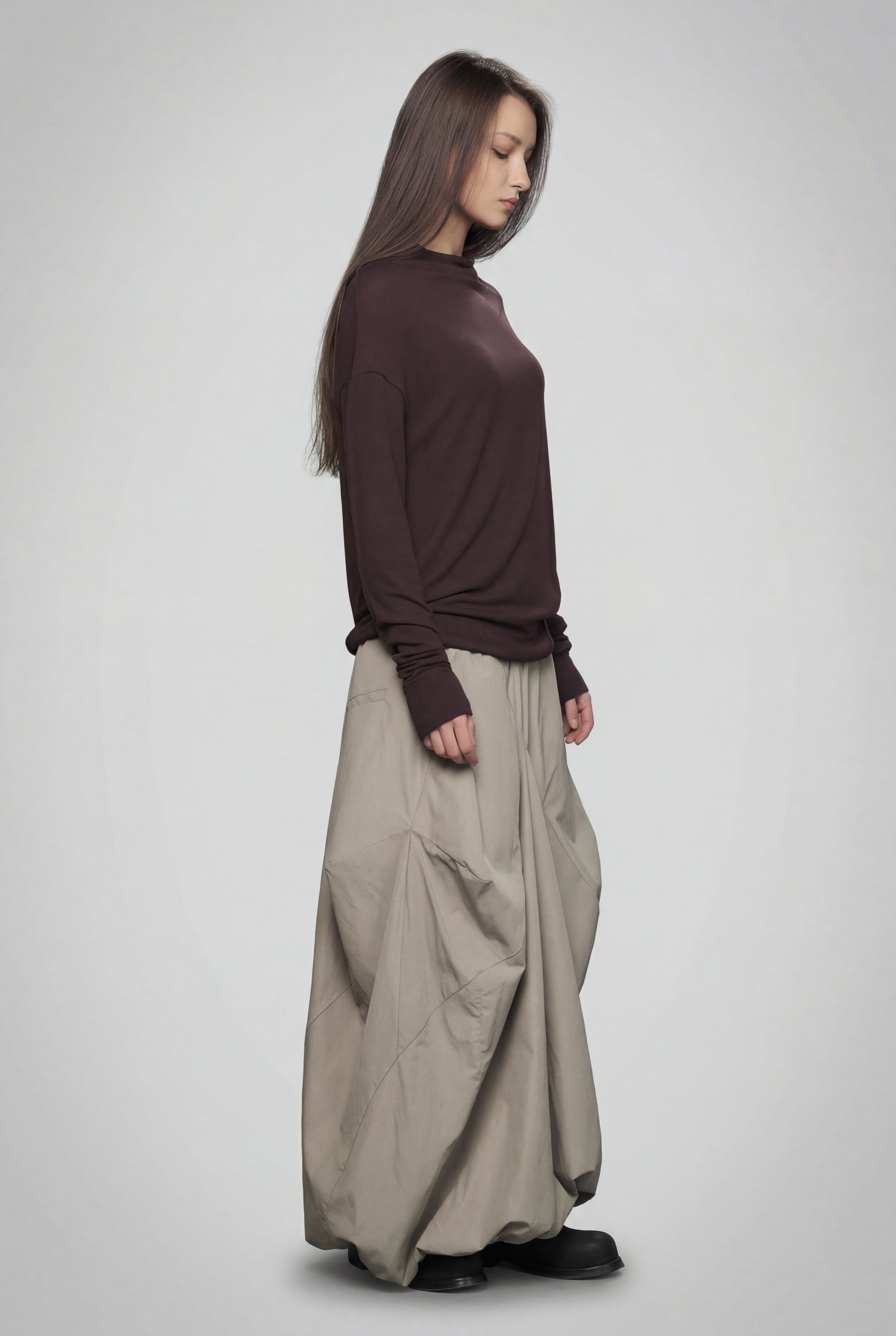 DARK BLUE & BEIGE DOUBLE SIDED DISTORTED BUBBLE SKIRT