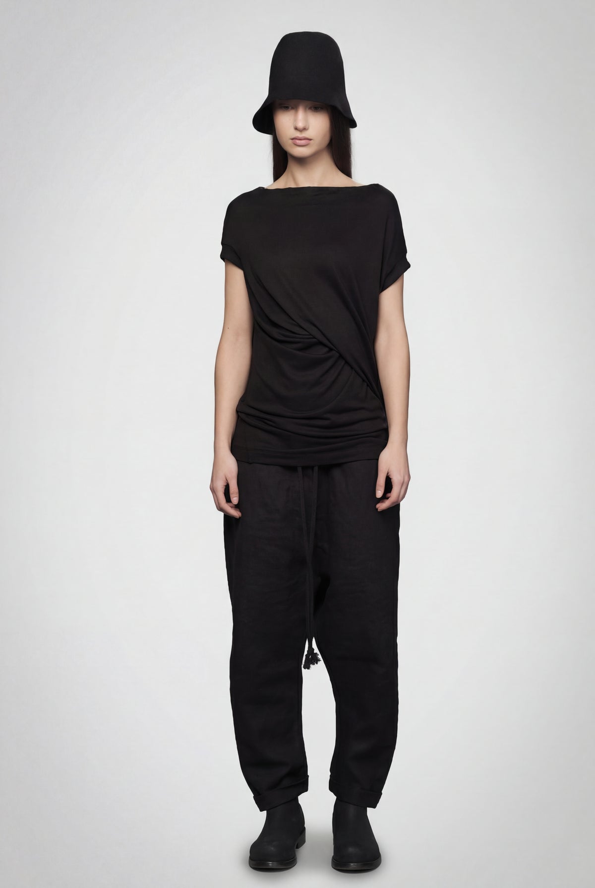 ASYMMETRICAL OFF WHITE DRAPED  WRAP TOP