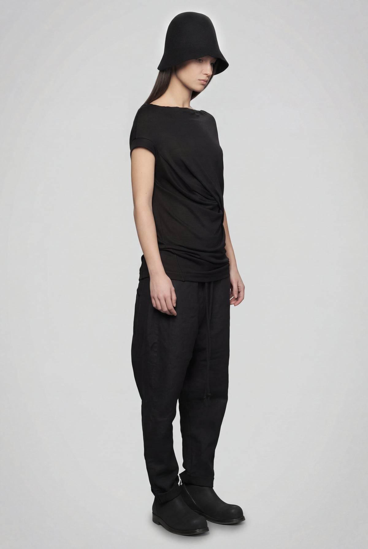 ASYMMETRICAL BLACK DRAPED  WRAP TOP