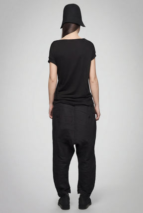 ASYMMETRICAL BLACK DRAPED  WRAP TOP