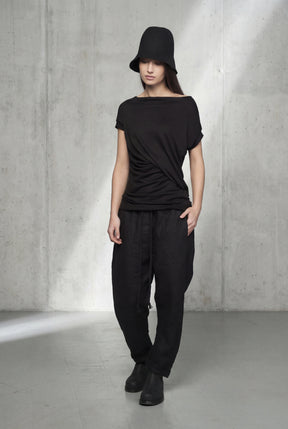 ASYMMETRICAL BLACK DRAPED  WRAP TOP