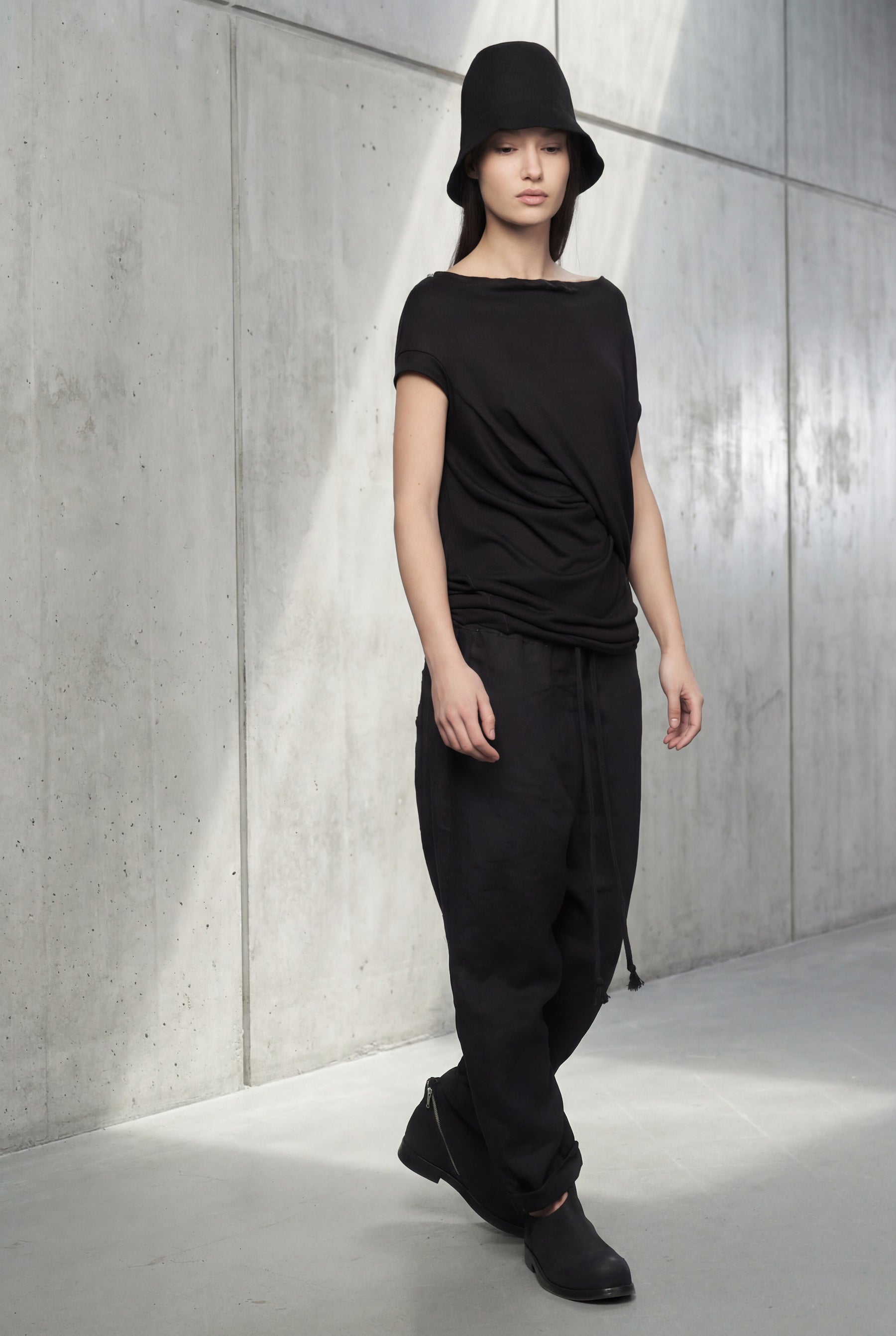 ASYMMETRICAL BLACK DRAPED  WRAP TOP