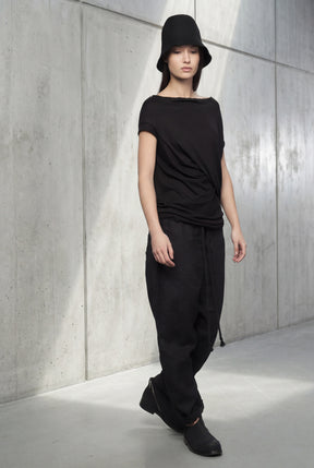 ASYMMETRICAL BLACK DRAPED  WRAP TOP