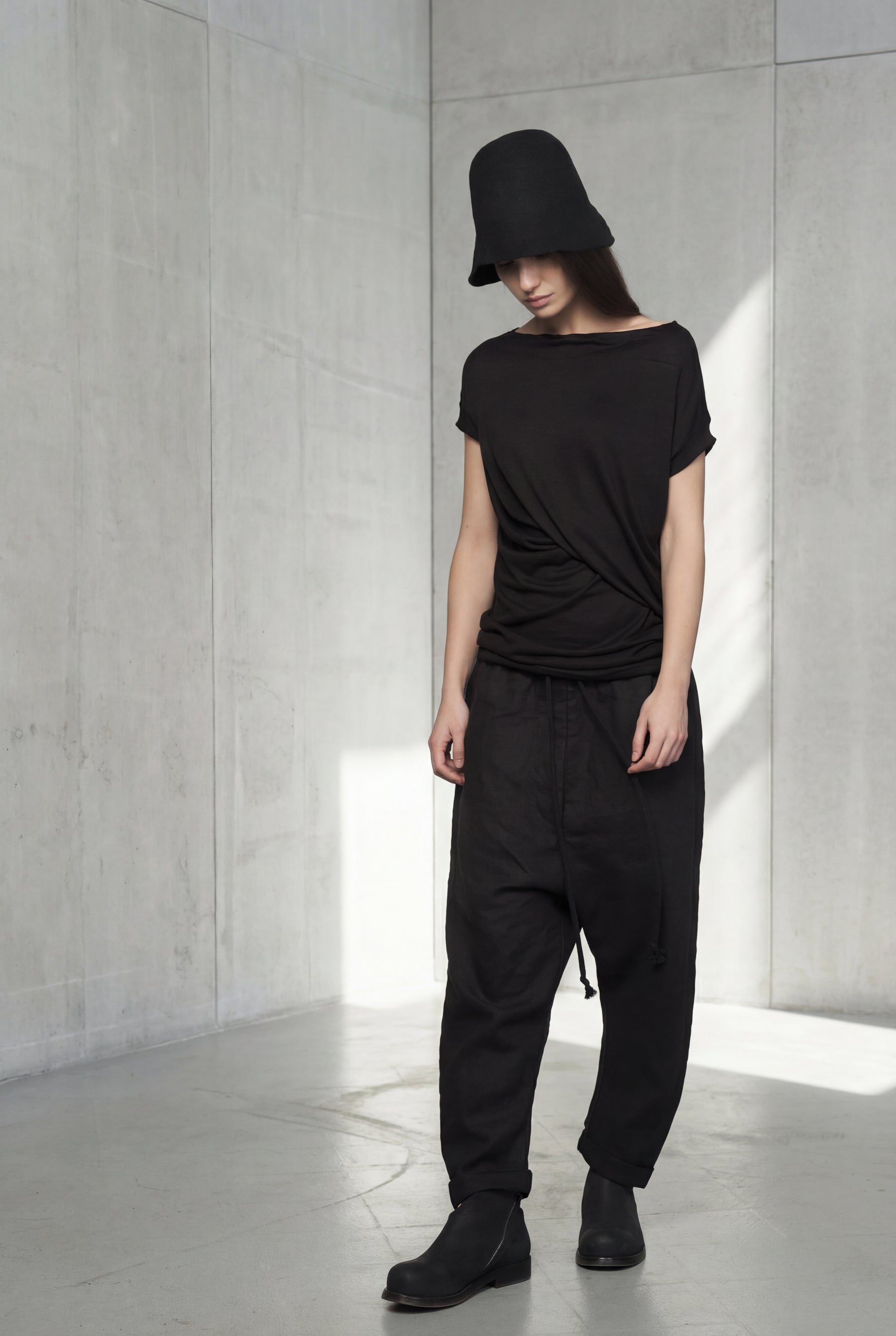 ASYMMETRICAL BLACK DRAPED  WRAP TOP