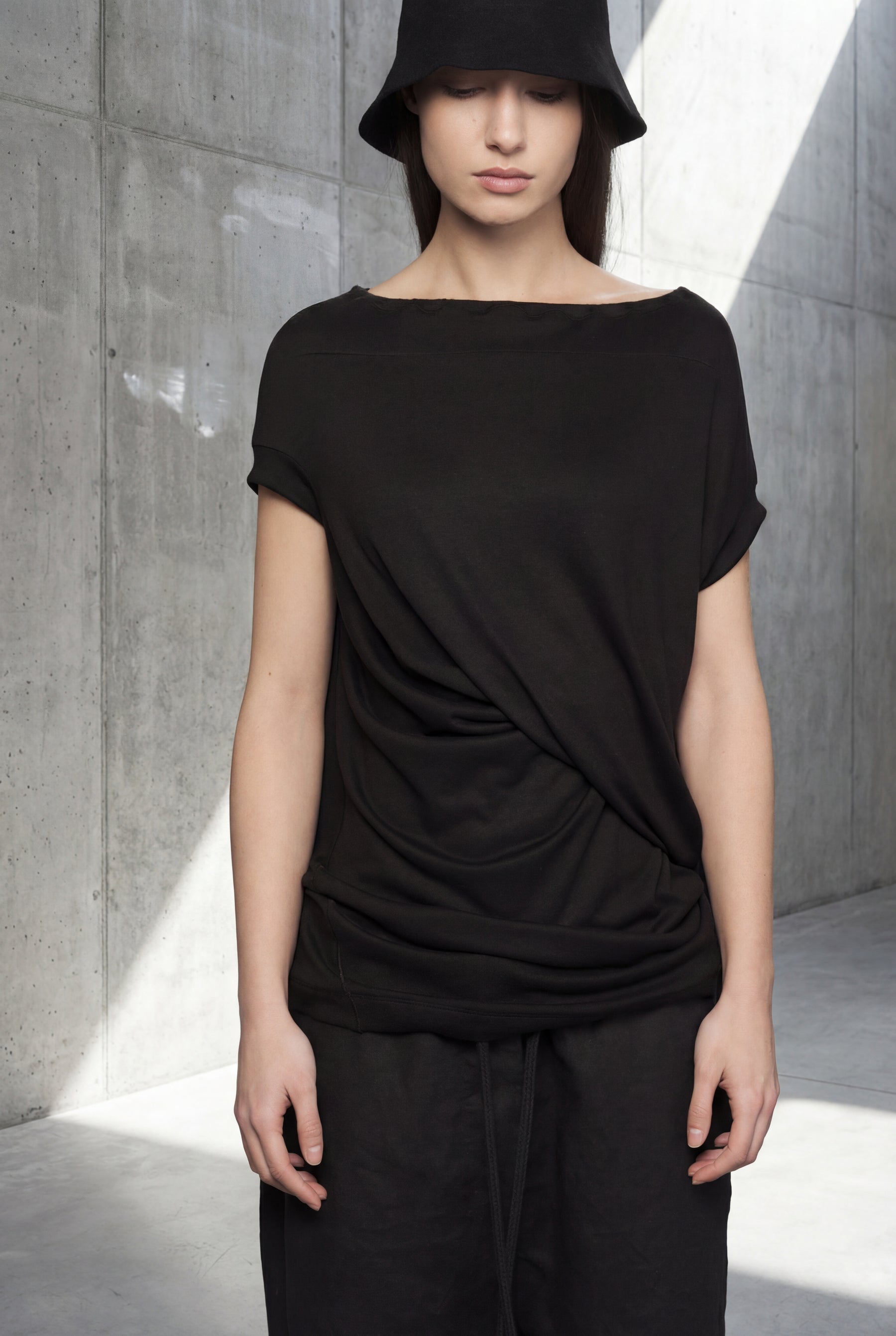 ASYMMETRICAL OFF WHITE DRAPED  WRAP TOP