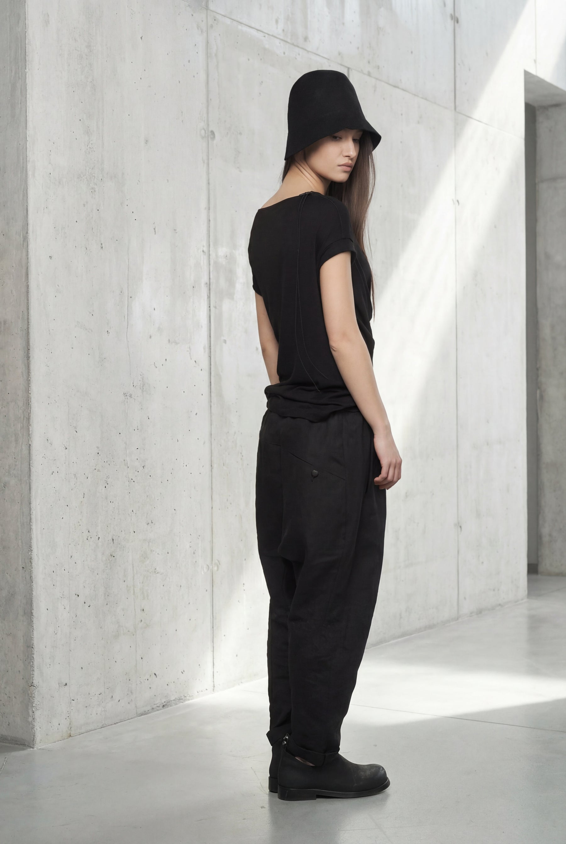 ASYMMETRICAL BLACK DRAPED  WRAP TOP