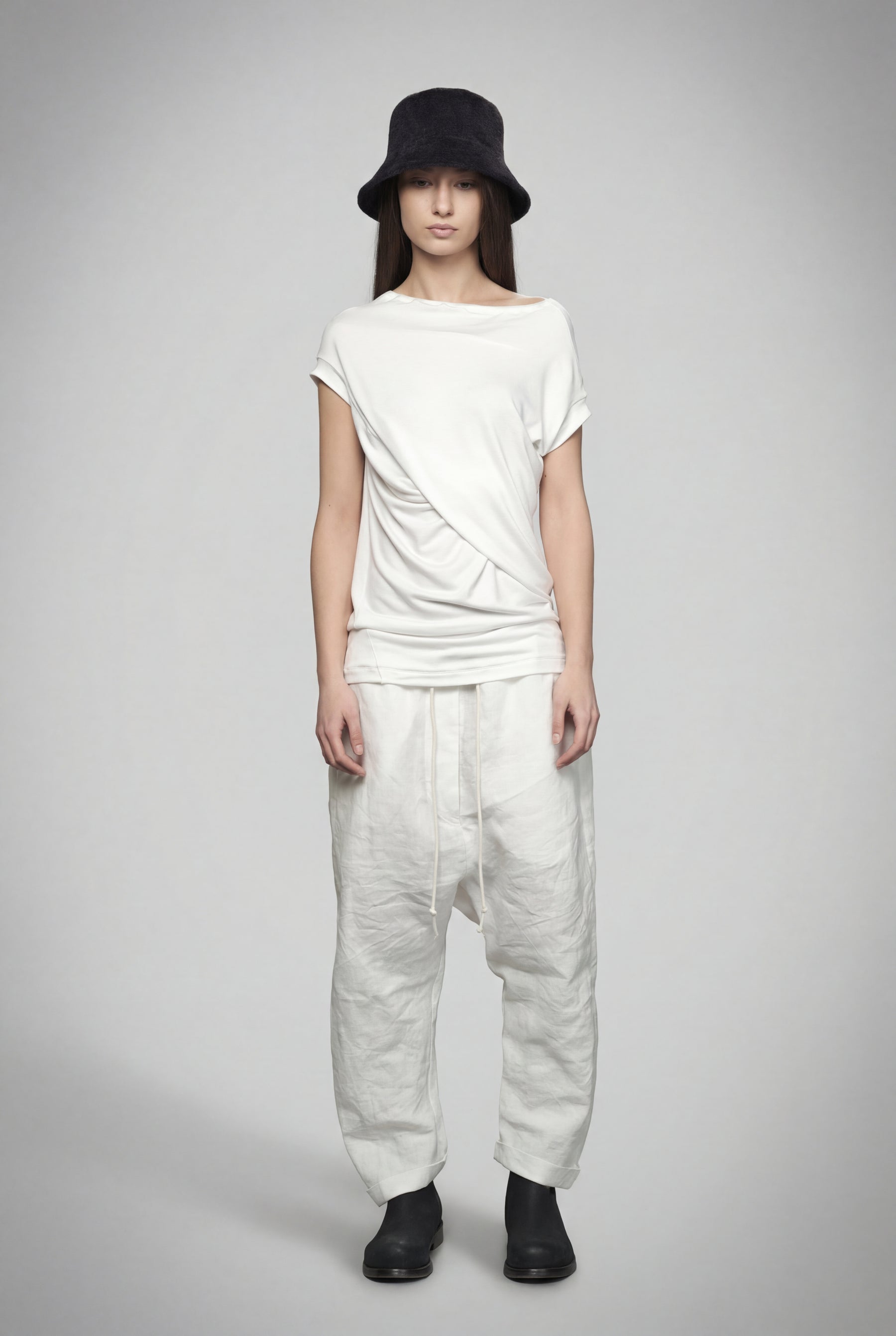 ASYMMETRICAL OFF WHITE DRAPED  WRAP TOP