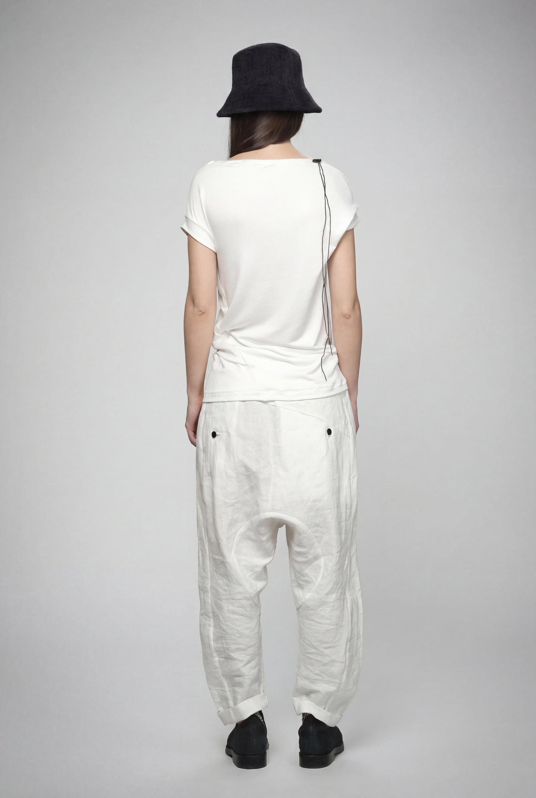 ASYMMETRICAL OFF WHITE DRAPED  WRAP TOP