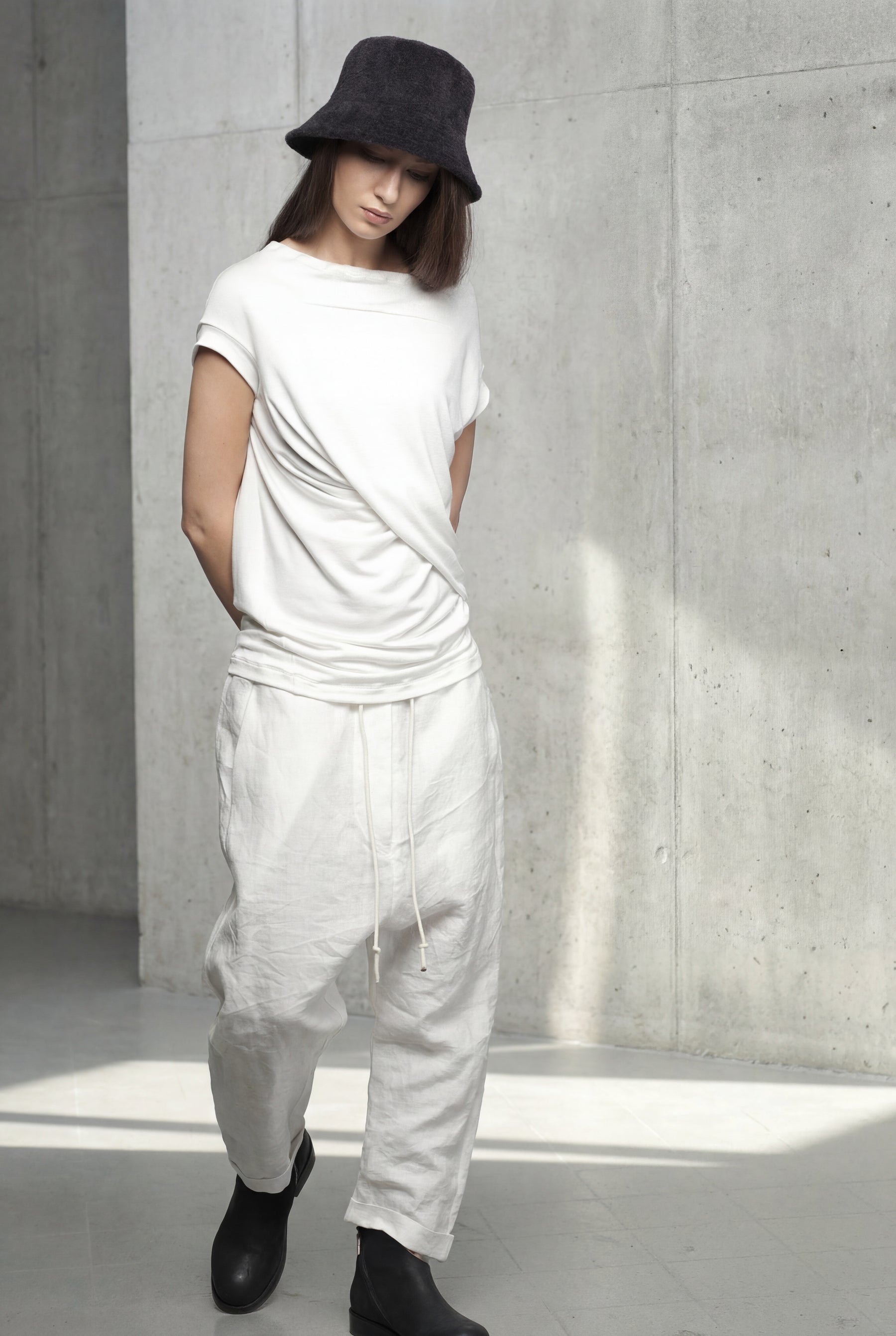 ASYMMETRICAL OFF WHITE DRAPED  WRAP TOP