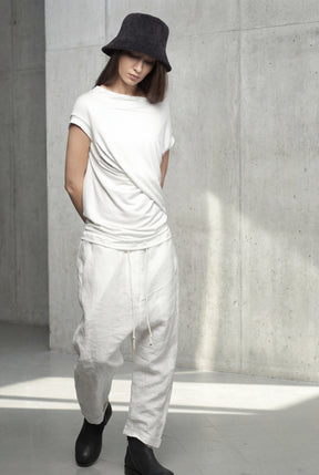 ASYMMETRICAL OFF WHITE DRAPED  WRAP TOP