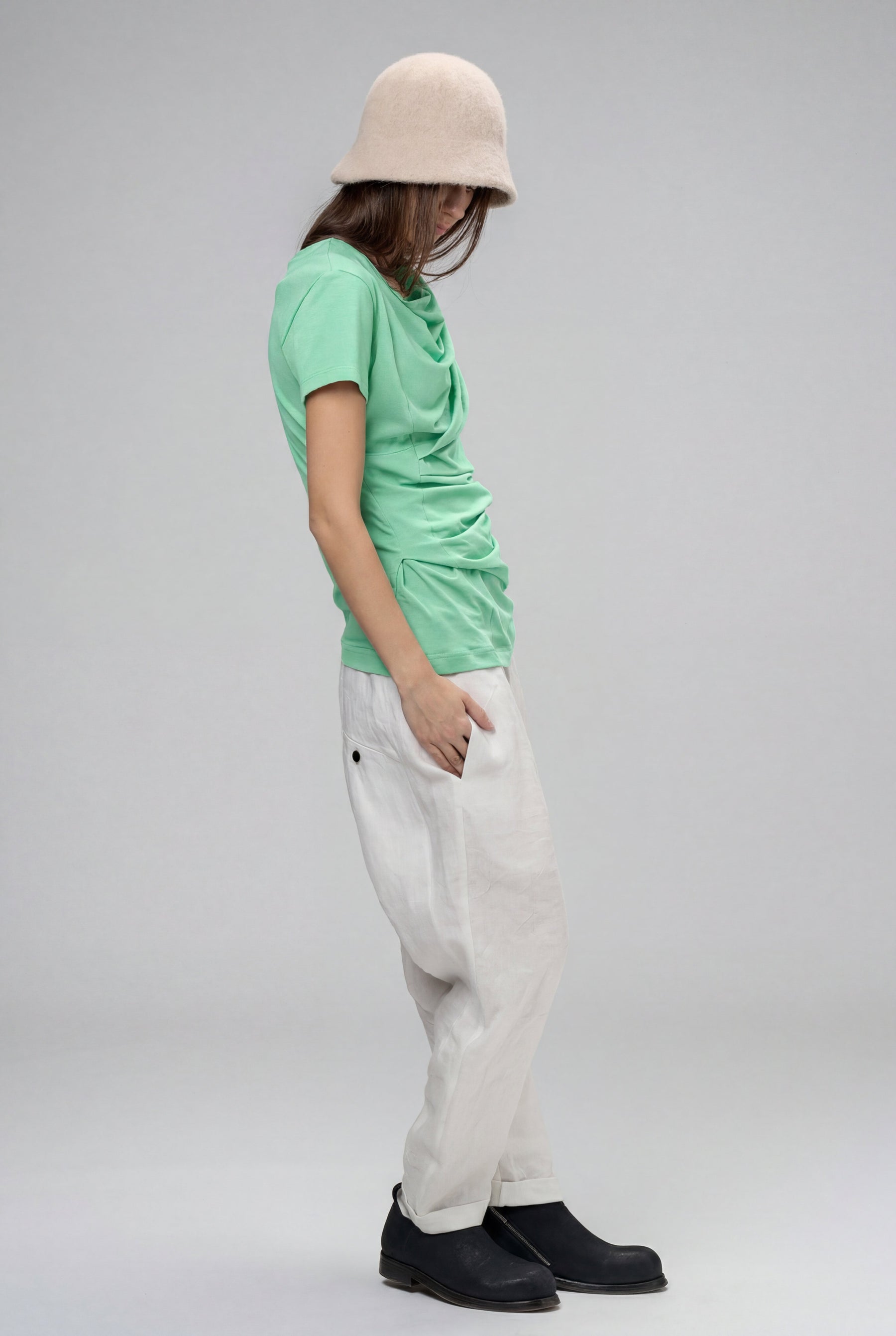 MINT GREEN SHORT SLEEVE DRAPE BLOUSE
