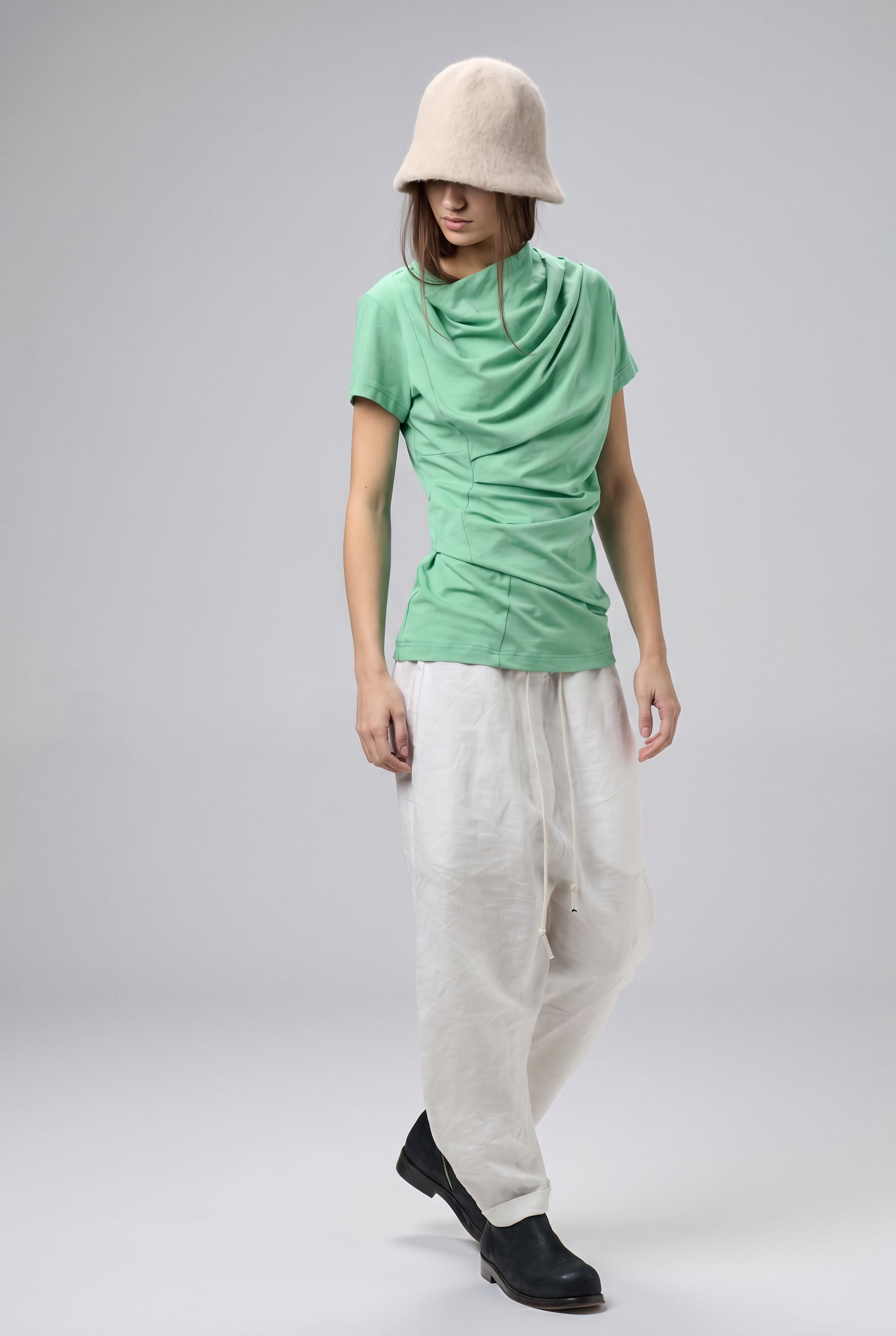 MINT GREEN SHORT SLEEVE DRAPE BLOUSE