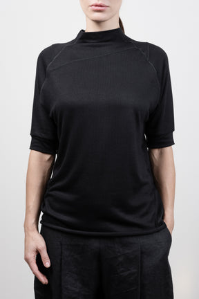 HALF SLEEVE MOCK NECK BLACK TOP