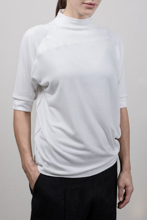 HALF SLEEVE MOCK NECK OFF WHITE TOP
