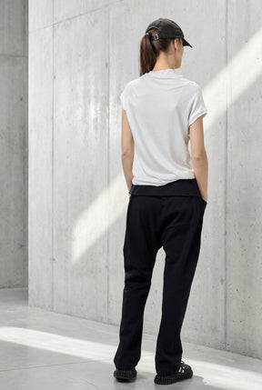 BLACK DROP CROTCH PANTS WITH POCKETS