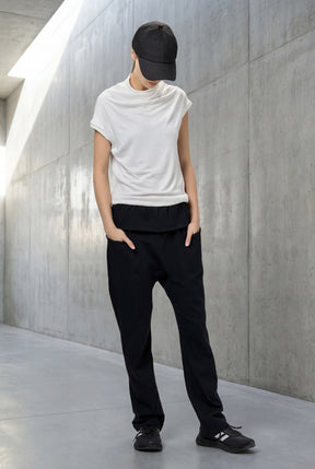 BLACK DROP CROTCH PANTS WITH POCKETS