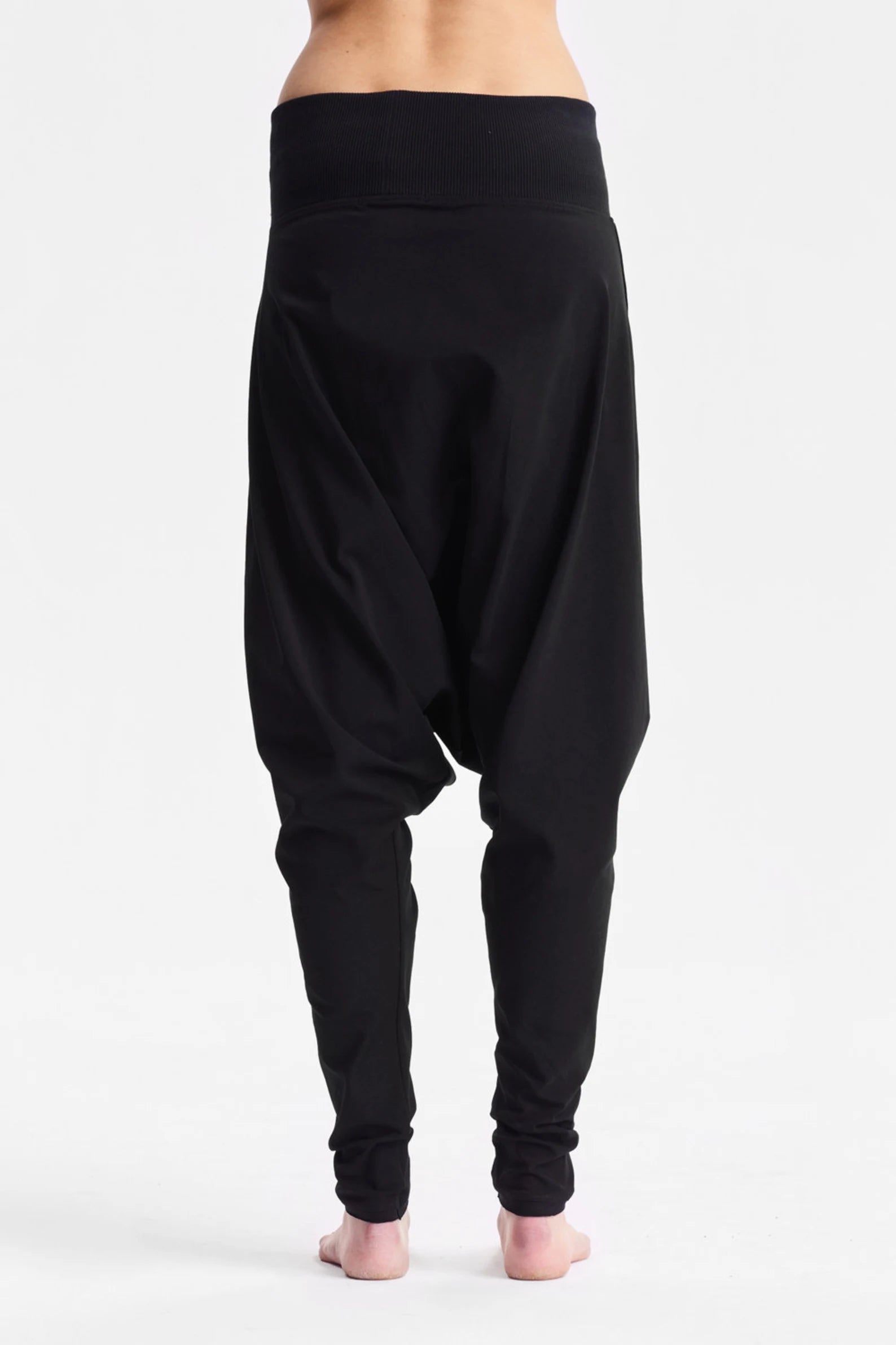 BLACK DROP CROTCH COTTON PANTS
