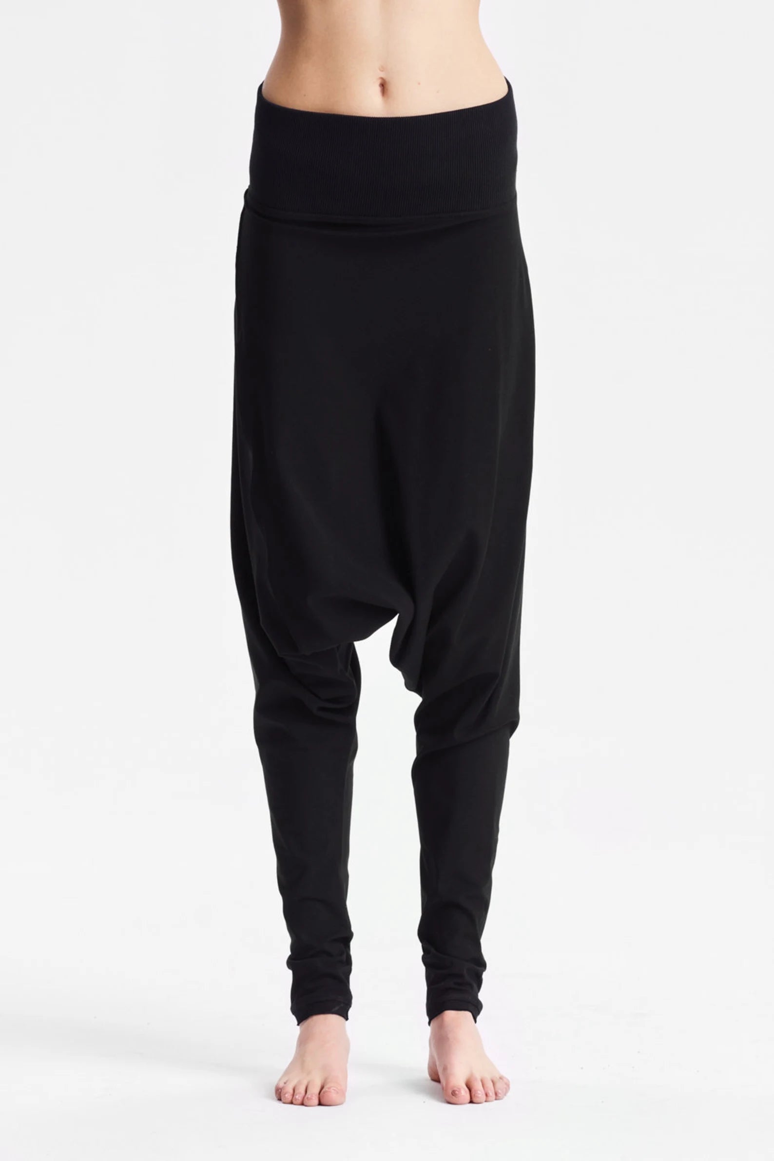 BLACK DROP CROTCH COTTON PANTS