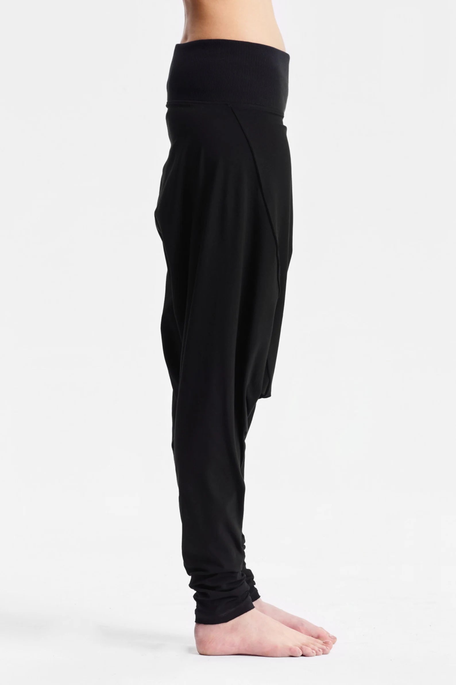 BLACK DROP CROTCH COTTON PANTS