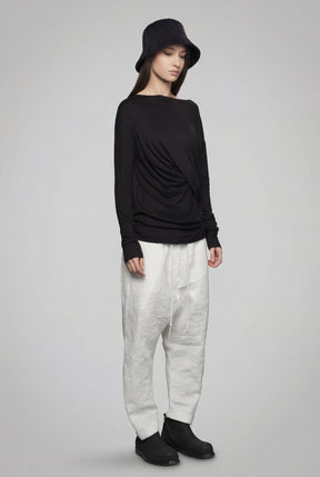 BLACK DRAPED WRAP LONG SLEEVE TOP
