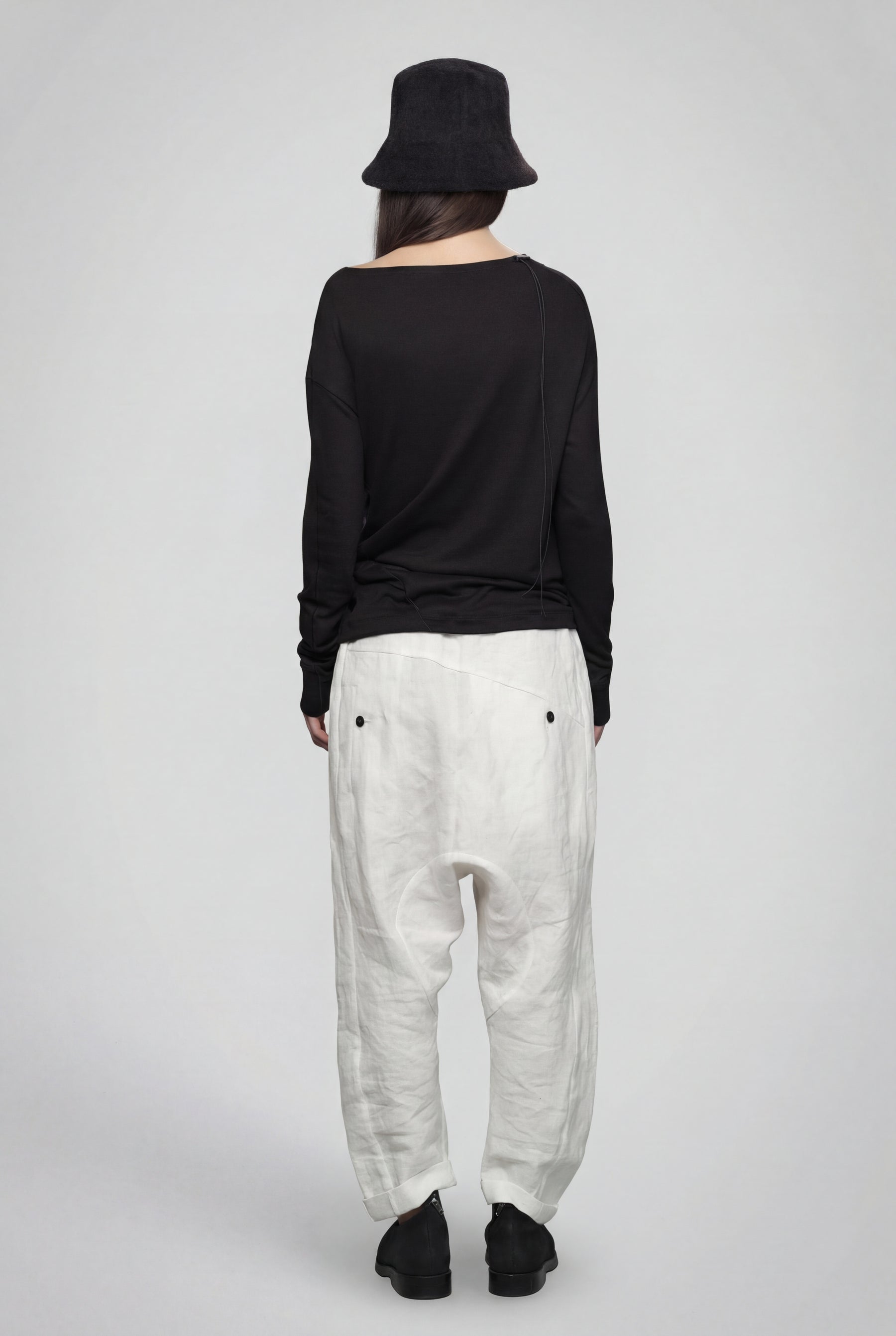 BLACK DRAPED WRAP LONG SLEEVE TOP