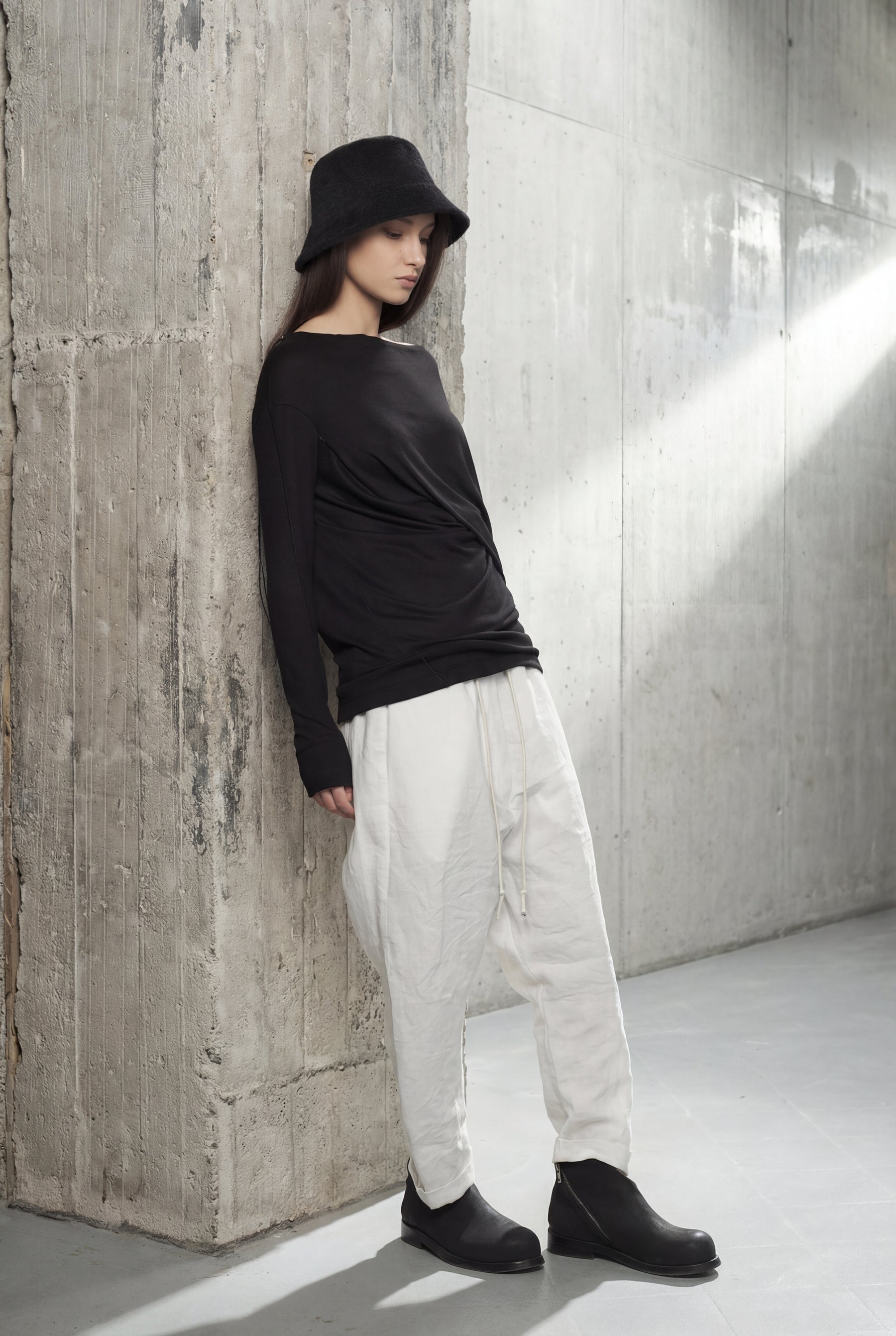 OFF WHITE DRAPED WRAP LONG SLEEVE TOP